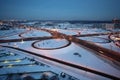 Evening winter cityscape with big interchange