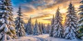 Evening Winter Coniferous Forest with Snow-Covered Branches Royalty Free Stock Photo