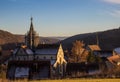 Evening winter view of the Bebenhausen Abbey and church near TÃÂ¼bingen in the schÃÂ¶nbuch forest in Germany with some snow Royalty Free Stock Photo