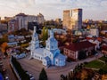 Evening winter Voronezh, aerial view from drone. Vvedenskaya church