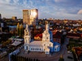 Evening winter Voronezh, aerial view from drone. Vvedenskaya church