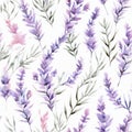 Evenly Distributed Watercolor Lavender Sprigs in a Pattern AI Generated