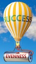 Evenness and success - shown as word Evenness on a fuel tank and a balloon, to symbolize that Evenness contribute to success in