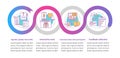 Event app vector infographic template. Interactive tools, communication with participants. Data visualization with four