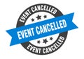 event cancelled sign. round ribbon sticker. isolated tag