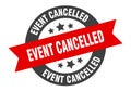 event cancelled sign. round ribbon sticker. isolated tag