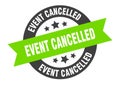 event cancelled sign. round ribbon sticker. isolated tag