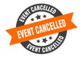 event cancelled sign. round ribbon sticker. isolated tag