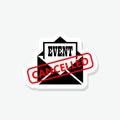 Event cancelled sticker icon isolated on white background