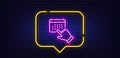 Event click line icon. Schedule planner sign. Neon light speech bubble. Vector