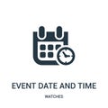 event date and time symbol icon vector from watches collection. Thin line event date and time symbol outline icon vector