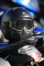 Black closed helmet. Front view close up Royalty Free Stock Photo