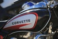 Chopper CORVETTE 1100cc. Fuel tank with name close-up Royalty Free Stock Photo