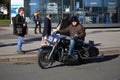 Elderly biker on a motorcycle Harley-Davidson