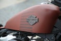 Harley Davidson motorcycle fuel tank with emblem, close-up Royalty Free Stock Photo