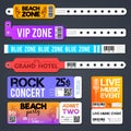 Event entrance vector bracelets and stadium zone admission tickets templates isolated