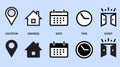 Event, Location, Address, date, time, contact, Calendar, home. set icons vector line illustration