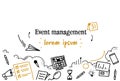 Event management concept sketch doodle horizontal isolated copy space