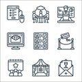 event management line icons. linear set. quality vector line set such as invitation, marquee, event, security, guest list,
