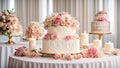 event multi-tiered wedding cake, flowers bridal dessert food Royalty Free Stock Photo