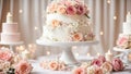 event multi-tiered wedding cake, flowers bridal dessert food white Royalty Free Stock Photo