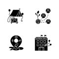 Event organization black glyph icons set on white space