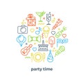 Event, party, entertainment, carnival festive outline vector icons