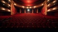 Velvet chairs theatre event movie auditorium show red opera empty rows theater cinema