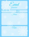 Event Planner Template. Snowflake pattern notebook page design. Vector