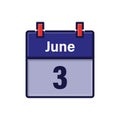 June 3, Calendar icon. Day, month. Meeting appointment time. Event schedule date. Flat vector illustration. Royalty Free Stock Photo