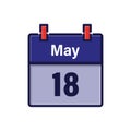 May 18, Calendar icon with shadow. Day, month. Meeting appointment time. Event schedule date. Flat vector illustration. Royalty Free Stock Photo