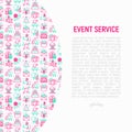 Event services concept with thin line icons: kids party, gifts,