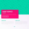 Event services concept with thin line icons: kids party, gifts,