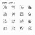 Event services thin line icons set: kids party, gifts, birthday