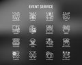 Event services thin line icons set: kids party, gifts, birthday, magician, clown, videographer, party invitation, corporate,