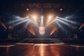 Event stage light background with spotlight illuminated stage for performance show. Empty stage with warm ambiance colors backdrop Royalty Free Stock Photo
