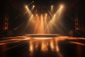 Event stage light background with spotlight illuminated stage for performance show. Empty stage with warm ambiance colors backdrop