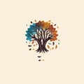 Eventdmine Logo Design With Tree In Dark Amber And Sky-blue