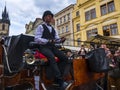 Eventful and dangerous Carriage ride through the crowded streets of Prague