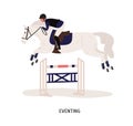 Eventing, equestrian competition flat vector illustration. Horse rider, horseman cartoon character. Equestrian show