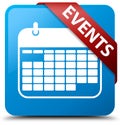Events (calendar icon) cyan blue square button red ribbon in cor Royalty Free Stock Photo
