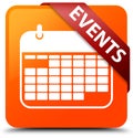 Events (calendar icon) orange square button red ribbon in corner Royalty Free Stock Photo