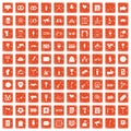 100 events icons set grunge orange