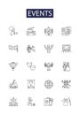 Events line vector icons and signs. people, business, conference, meeting, background, seminar, happy,celebration Royalty Free Stock Photo