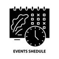 events shedule icon, black vector sign with editable strokes, concept illustration