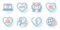 For ever, World brand and Broken heart icons set. Hold heart, Web love and Only you signs. Love couple symbol. Vector
