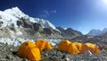 View from Mount Everest base camp, tents and prayer flags, sagarmatha national par