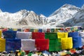 Everest base camp with rows of buddhist prayer flags Royalty Free Stock Photo