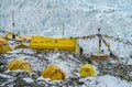 Everest Base Camp tents on Khumbu glacier EBC, Nepal side
