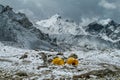 Everest Base Camp tents on Khumbu glacier EBC, Nepal side